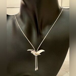 🦅 Vintage Avon Silver-Tone Bird Slider Necklace — Adjustable Lariat